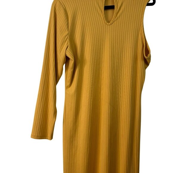Ashley Stewart Mock Neckline One Sleeve Mustard Yellow Midi Dress Size 1X - Picture 9 of 10
